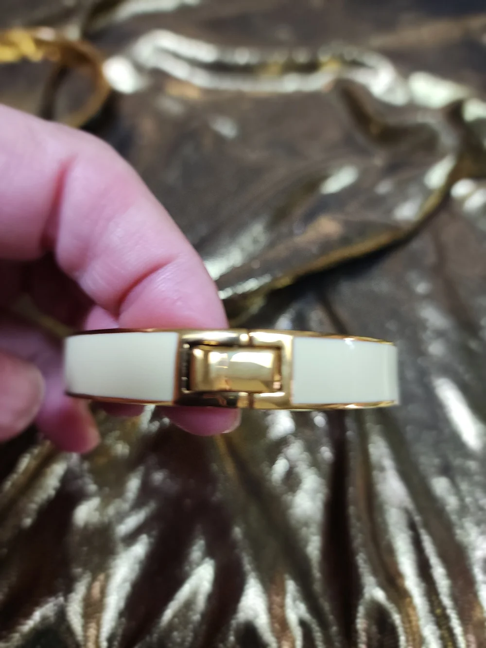 Kate Spade New York Cream Enamel Gold-Tone Bangle Bracelet - Picture 9 of 10